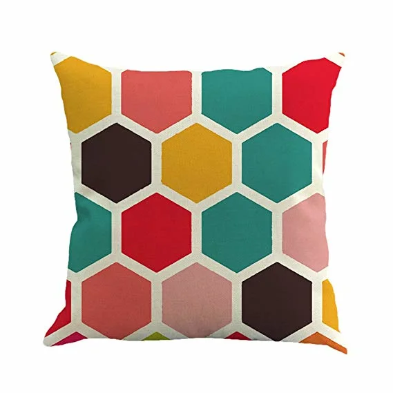 Geometrical Prnting Check Design Pillow with Linen Fabric